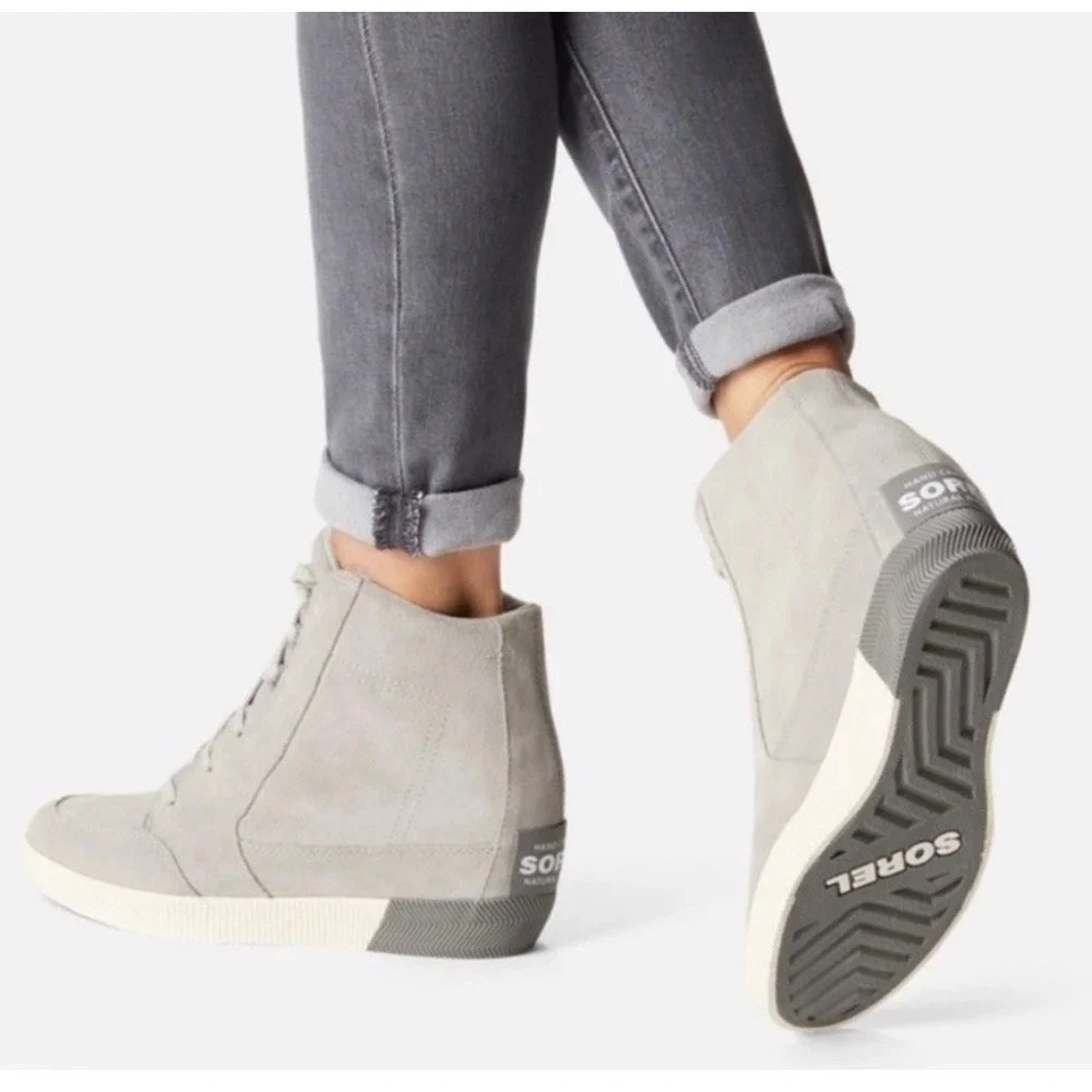 Sorel Out N About Suede Hidden Wedge Sneakers Women 8 Quarry Grey High Top Boots